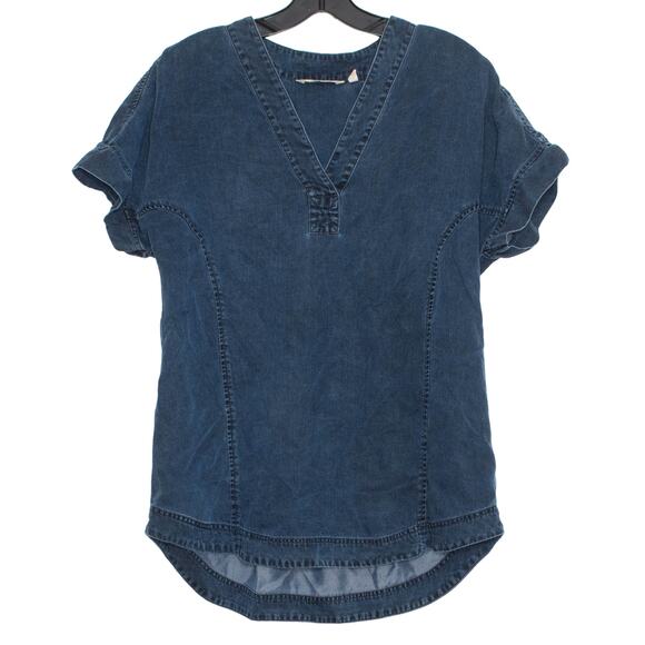 Soft Surroundings Tunic Top Minimalist Quiet Luxury Neutral Lyocell Blue Small - Picture 1 of 4